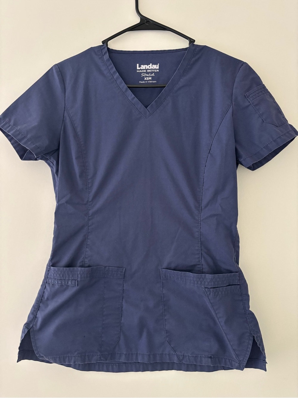 Landau Women's V-Neck Scrub Top in Navy Blue